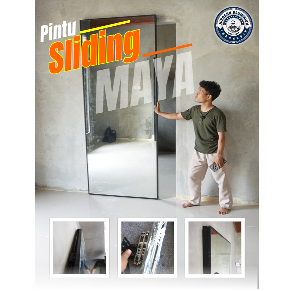Pintu Sliding Maya Aluminium Cermin Ukuran 90 x 210 Minimalis