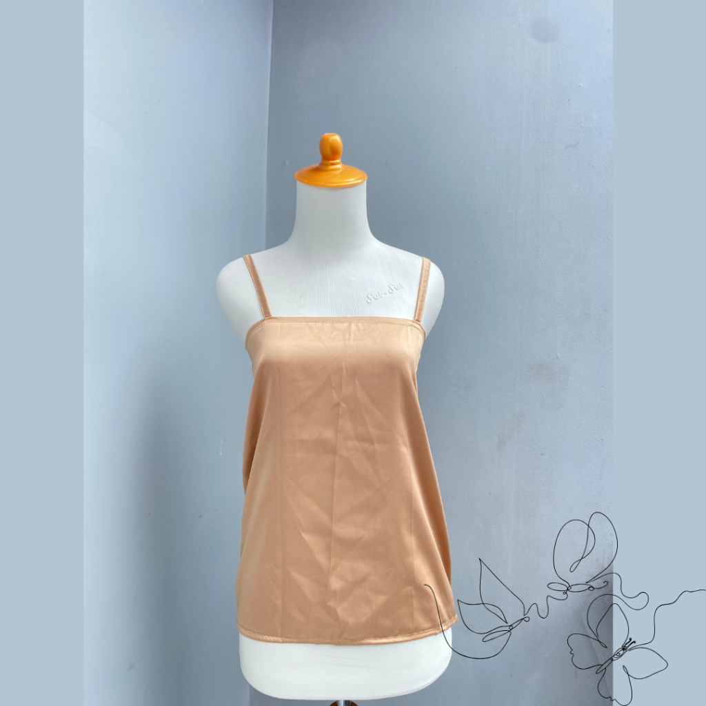 Atasan Wanita Inner Dalaman Baju Kebaya Bahan Satin Tanktop Murah Lengan Pendek Kamisol Tali Polos