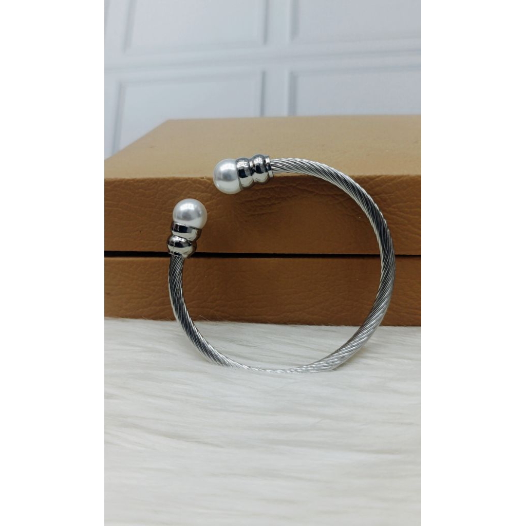 gelang tangan mutiara wanita silver asli titanium
