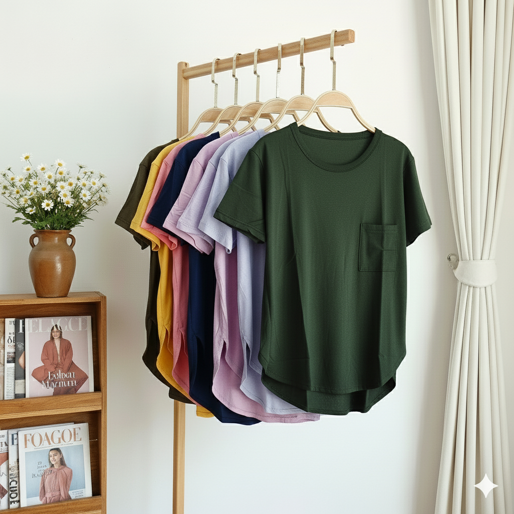 Kaos Polos Pendek Wanita / Kaos Oval Kantong Cewek / Atasan Rayon Terbaru / Cimalika