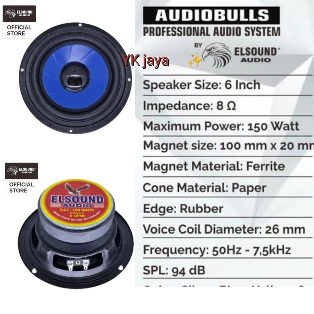 Elsound speaker driver 6 inch MBC blue SPKD 06MBC 150 watt magnet besar original speaker komponen 6"