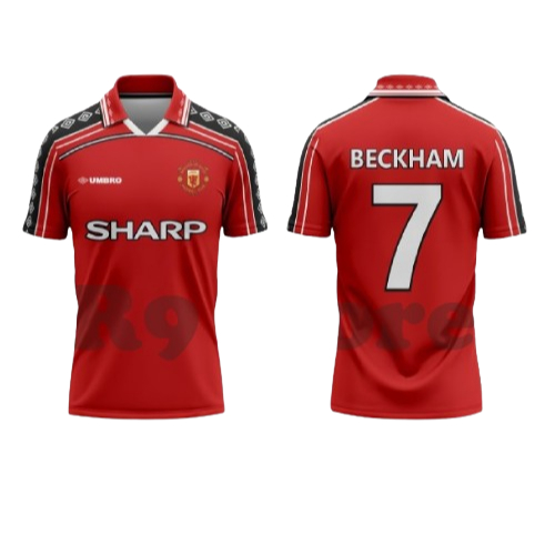 JERSEY RETRO M.U 1998/1999 - EDISI DAVID BECKHAM - GRATIS NAMA &B NO PUNGGUNG FULL PRINTING