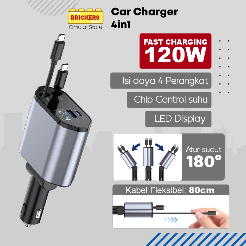 BRICKERS - Charger Mobil 120W Car Charger fast charging Type C - Type C Adaptor Charger + kabel