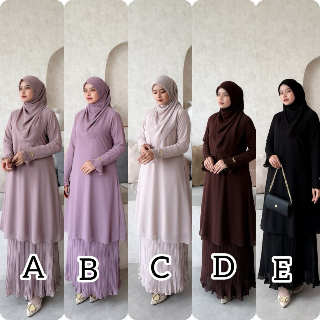 Baju kurung  gamis Melayu set jilbab segiempat bahan ceruty cantik baju polos