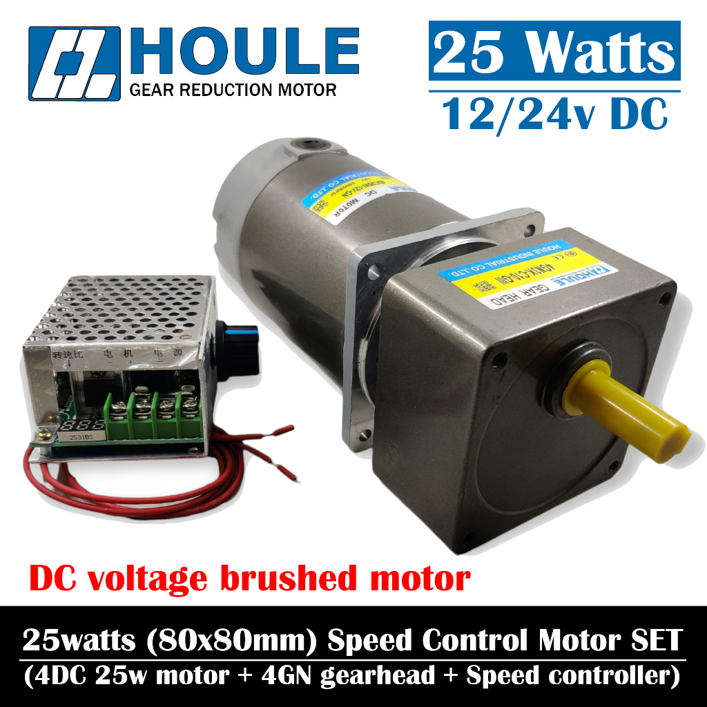 Houle Motor 25W 12v 24v DC 4DC Variable Speed Control Motor Gearbox Set 25watt Dinamo Induction Gear