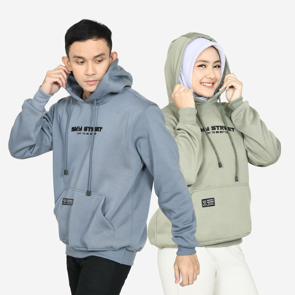 SKYSTREET Hoodie Jumper Pullover Sweater Unisex Pria Wanita Bordir Timbul Bahan Fleece Lembut Tebal 