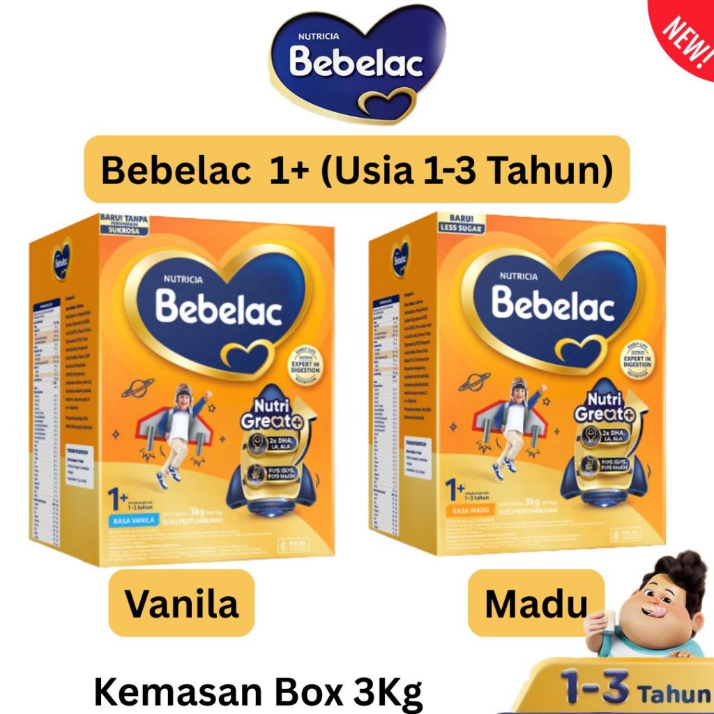 PROMO TERMURAH Bebelac 1+ Vanila / Madu - Kemasan Box 3Kg - Susu Pertumbuhan Anak 1-3 Tahun