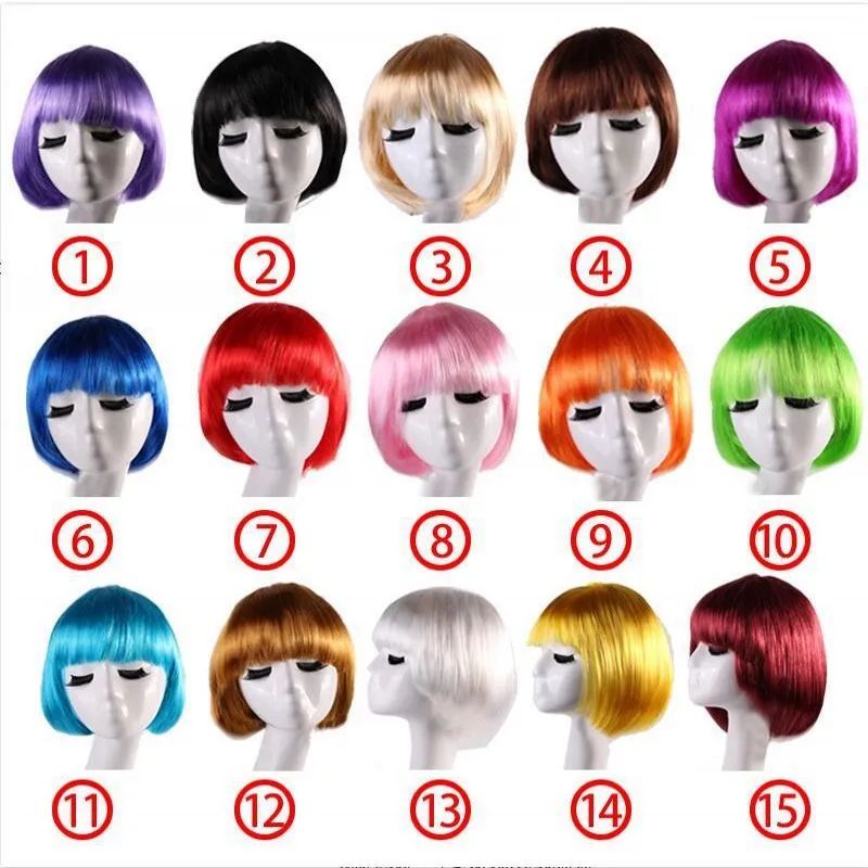 RAMBUT WIG BOP PENDEK PONI SEBAHU RAMBUT PALSU LURUS WANITA WIG COSPLAY PARTY
