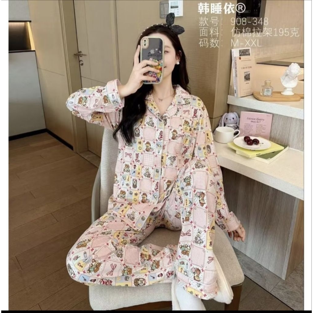 PIYAMA IMPORT PP KANCING SUPER PREMIUM BEAR KOTAK PINK