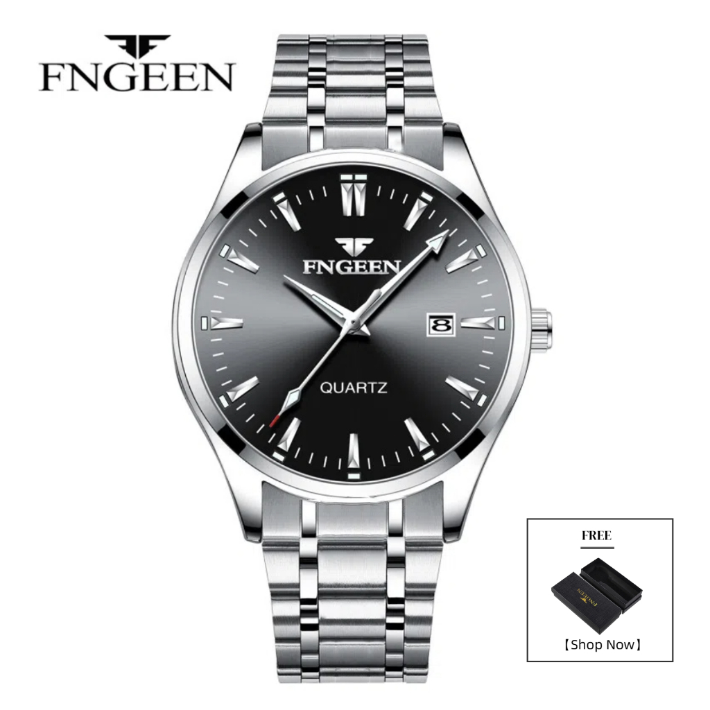 FNGEEN 2111 Jam Tangan Pria Tali Baja Kuarsa Asli Mekanik Bisnis Luminous Kalender Men's Fashion Wat