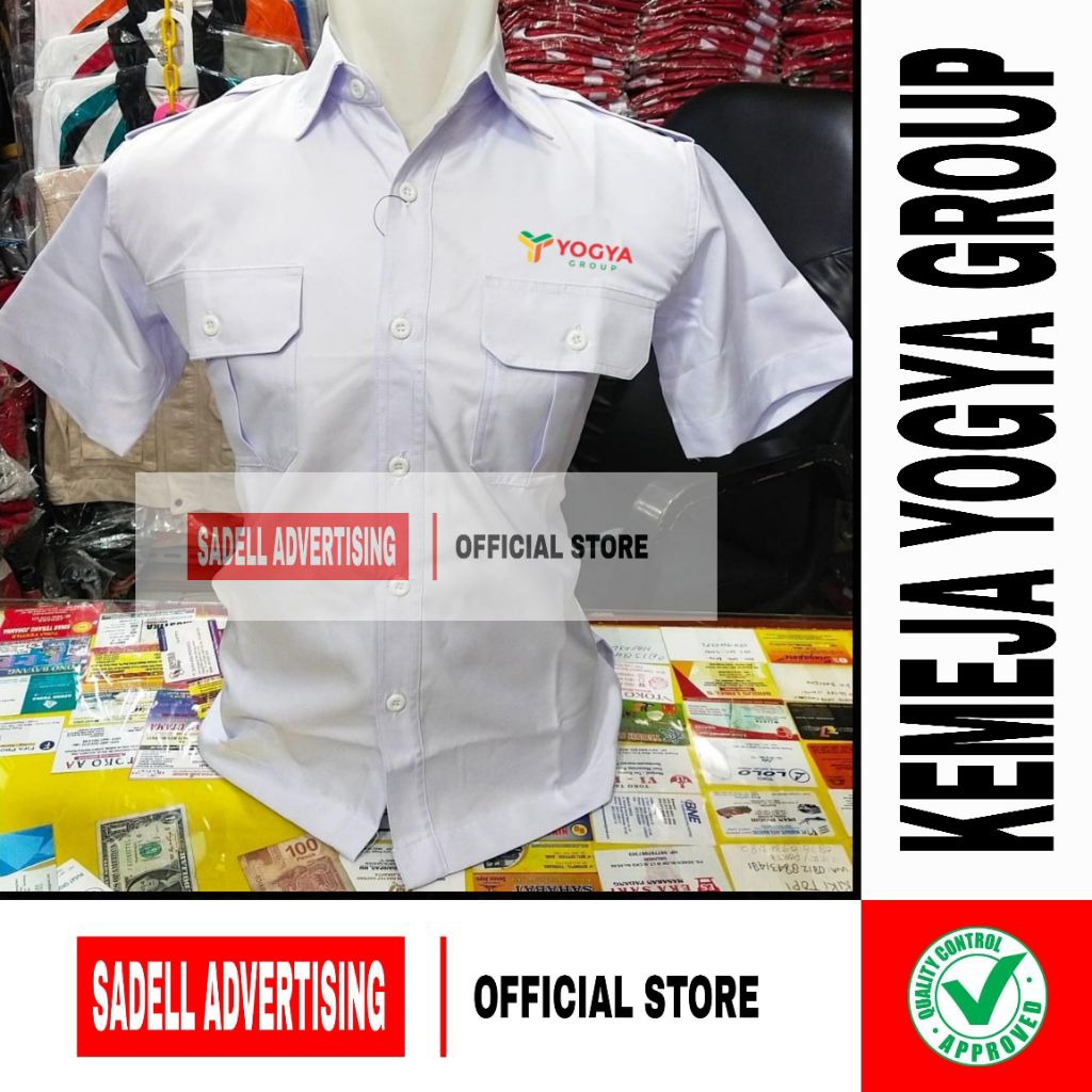 Kemeja YOGYA Seragam YOGYA GROUP Baju YOGYA Group Putih PDH Lengan Pendek Pria Bordir