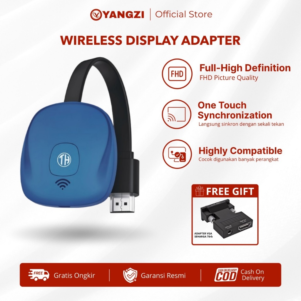 YANGZI Wireless Display Adapter Miracast Chromecast Alat Transmisi Layar HDMI FHD Dongle TV