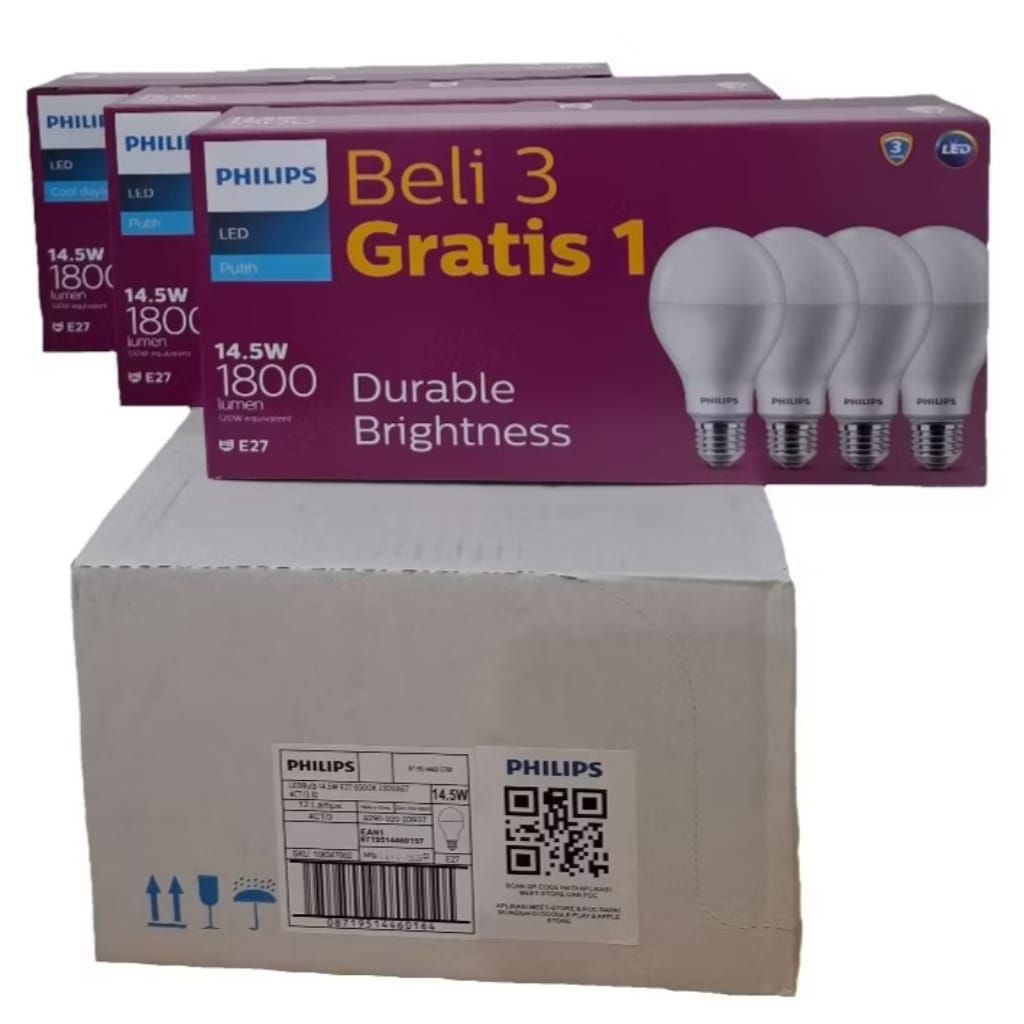 GROSIR LEBIH MURAH LAMPU BOHLAM PHILIPS LED 14,5 WATT BODY BESAR PUTIH | GARANSI RESMI 3 TAHUN - KEM