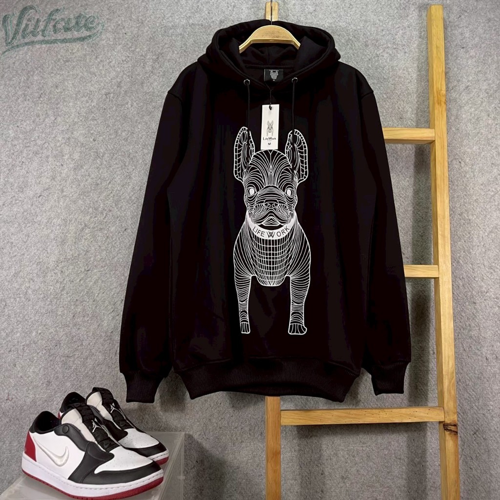 Hoodie LifeWork Sweater Fleece White Black Full Tag