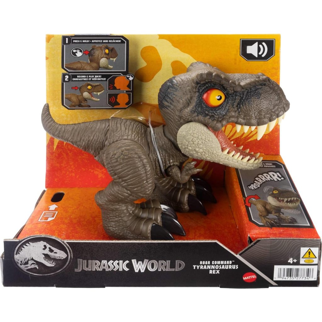 Mattel Jurassic World Roar Command Tyrannosaurus Rex Dinosaur Figure Toy, Record and Play Dino Speak