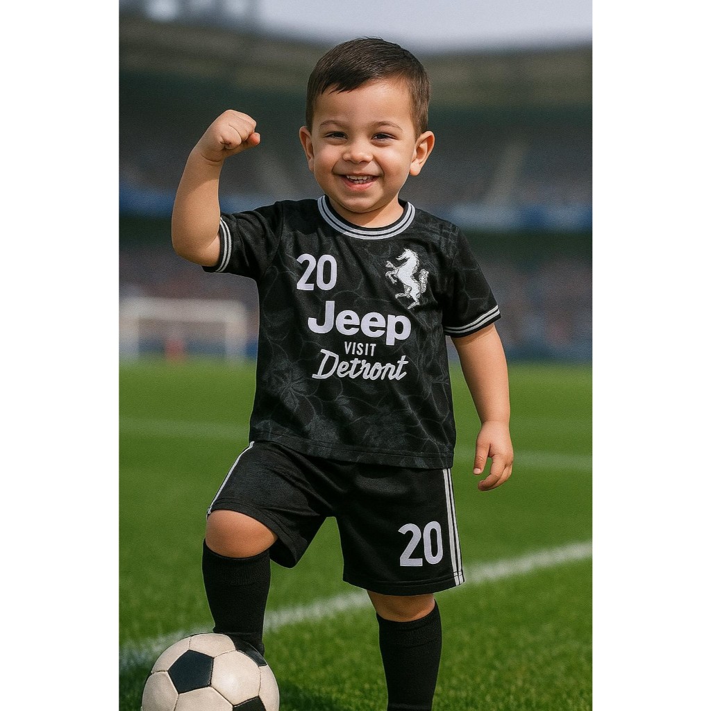 Jersey Anak Juventus Hitam Terbaru 2025/2026 / Setelan Baju Bola Anak Laki Laki/ Set Kaos Anak Murah