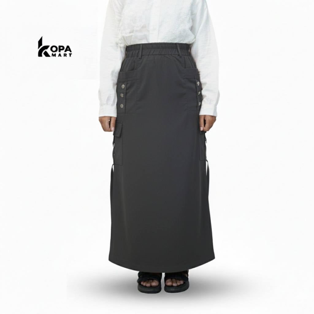 Kopamart - Agnia Rok Cargo Polos Corduroy Panjang Simple Pinggang Karet ZRR418