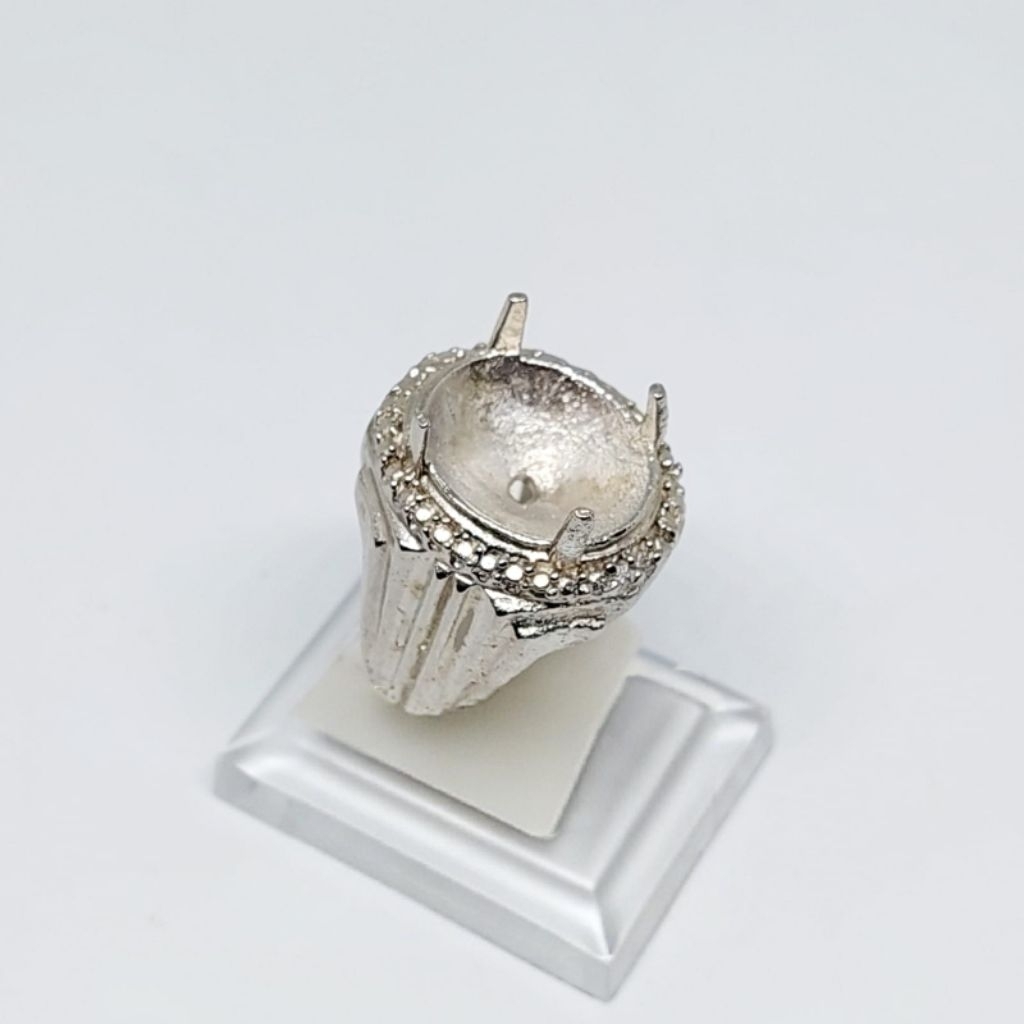 Ring emban alpaka super dim 14x12 cakar / kuku / gigi motif simple pengikat ring cincin batu akik