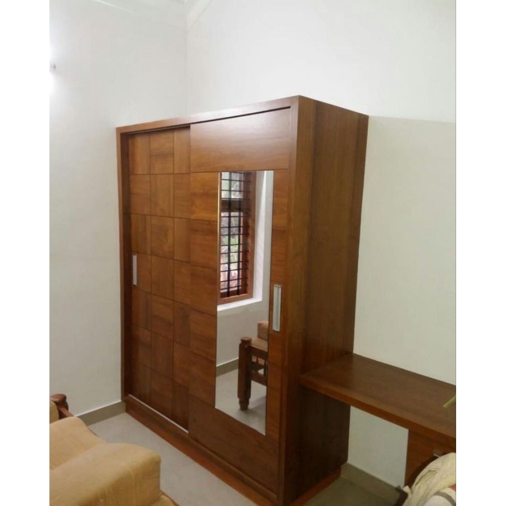 Lemari Kayu Jati Sliding Cermin Motif Kotak – Bumifurniture Jepara