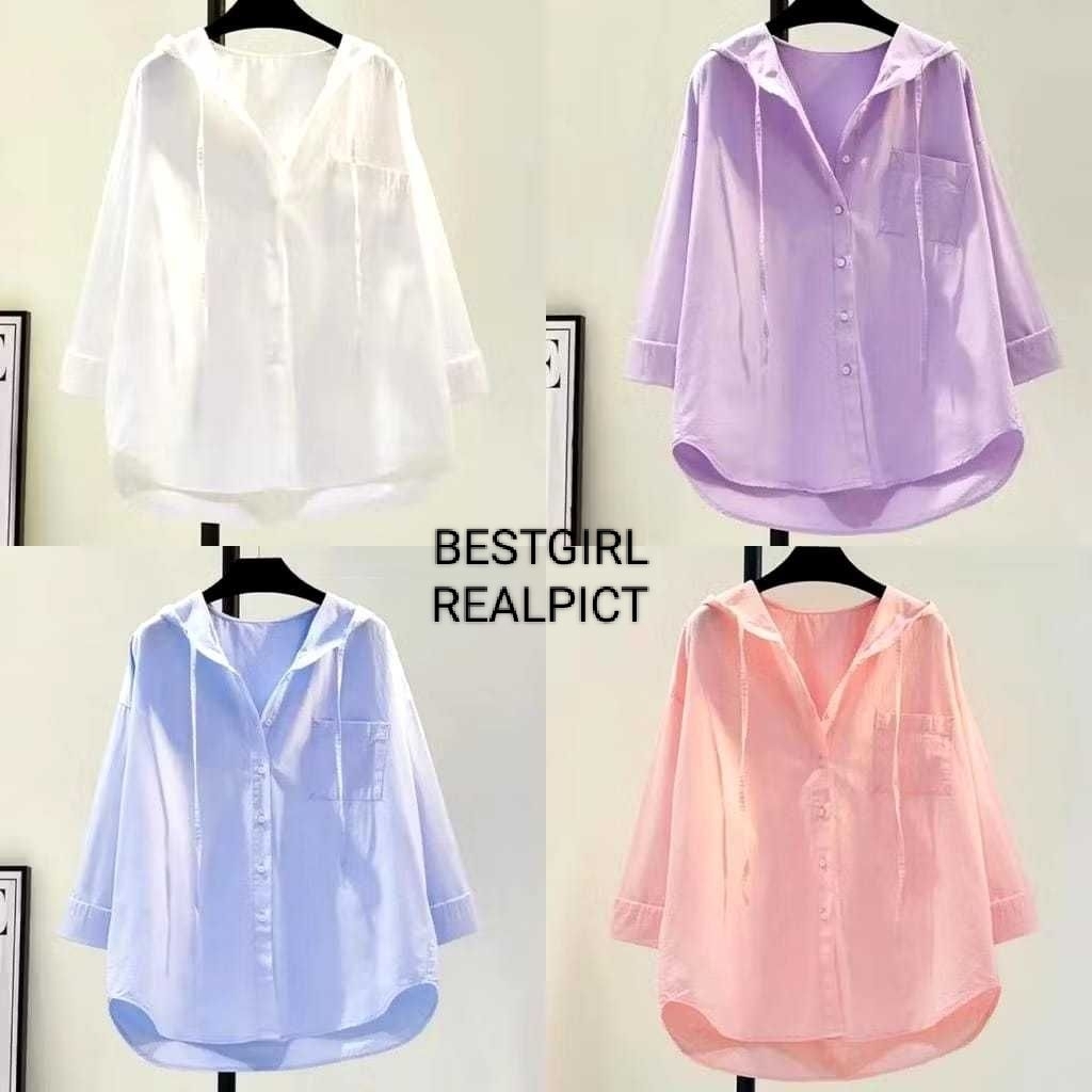 BESTGIRL KEMEJA POPLIN KUPLUK/KEMEJA POLOS POPLIN HOODIE/ATASAN WANITA POLOS MATT KATUN POPLIN