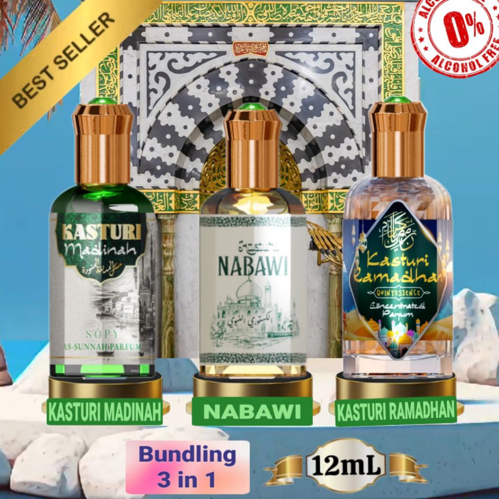 BELI 1 DAPET 3 BOTOL PARFUM KASTURI NABAWI, KASTURI RAMADHAN, KASTURI MADINAH 12ML NON ALKOHOL | SOP