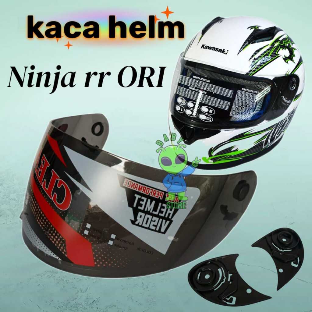 Kaca helm ori ninja rr full face clear, smoke, pelangi free rachet