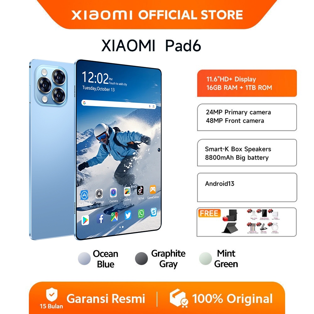 【Free Mouse Keyboard】Xiaomi Tablet Pad6 (16GB + 1024GB) | IPS 11.6" | 5G Dual SIM, WiFi Tablet Anak 