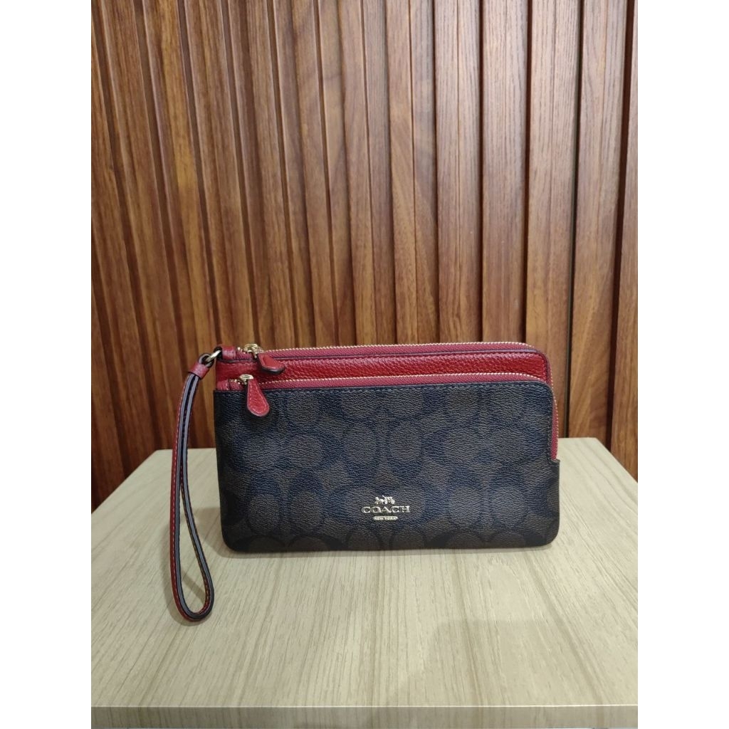 Coach Double Zipper Wallet Brown Red