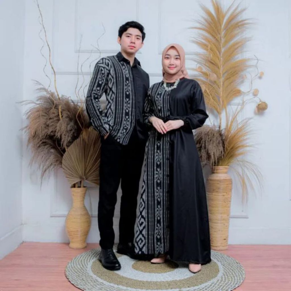 (Ready stok) baju tenun-Gamis tenun-set couple-Gamis kombinasi-Kemeja kombinasi-kemeja pendek kombin