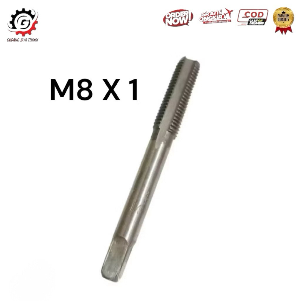 Tap PO Lurus M8 × 1.0 Hss Hand Tap m8×1 Mata Tap ulir drat baut 12 halus