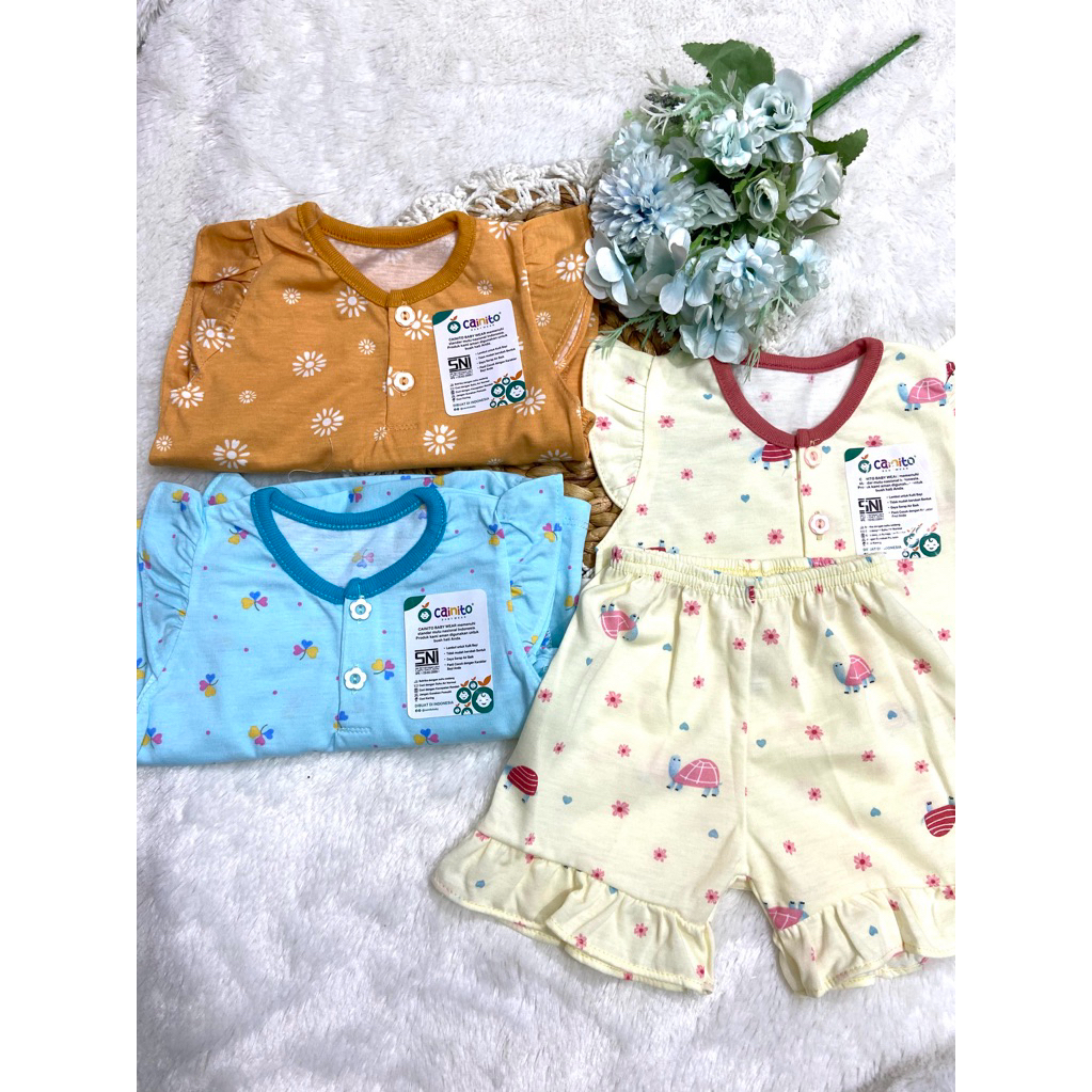3pcs-Setelan FRILL KUTUNG celana pendek 3/4 cainito baby wear