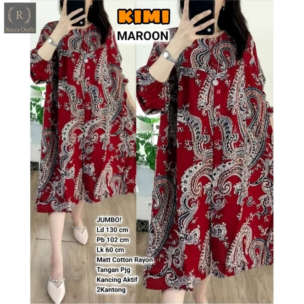 ATASAN BAJU LONG TUNIK JUMBO/KIMI/BLOUSE LONG TUNIK WANITA KATUN RAYON JUMBO LD 130 CM FIT XXXL