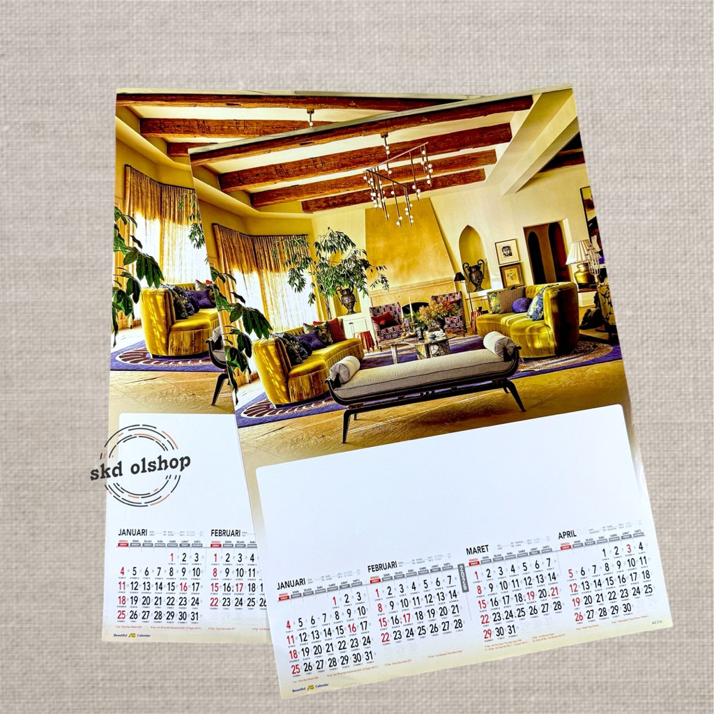Kalender Tahun 2026 Ao 216 interior Caturwulan 3 lembar x 4 bulanan ukuran 38 x 54 cm (terima castum