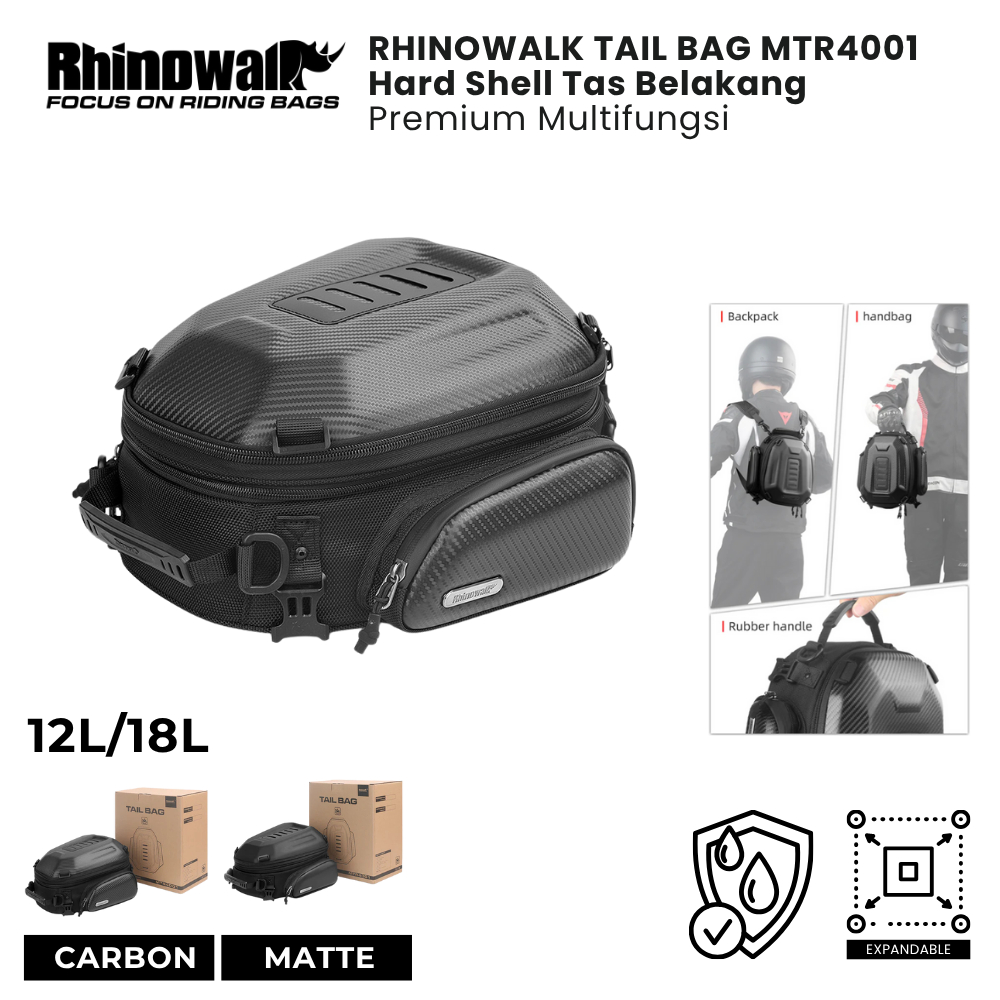 Rhinowalk Tail Bag MTR4001 Hard Shell Tas Belakang Premium Multifungsi