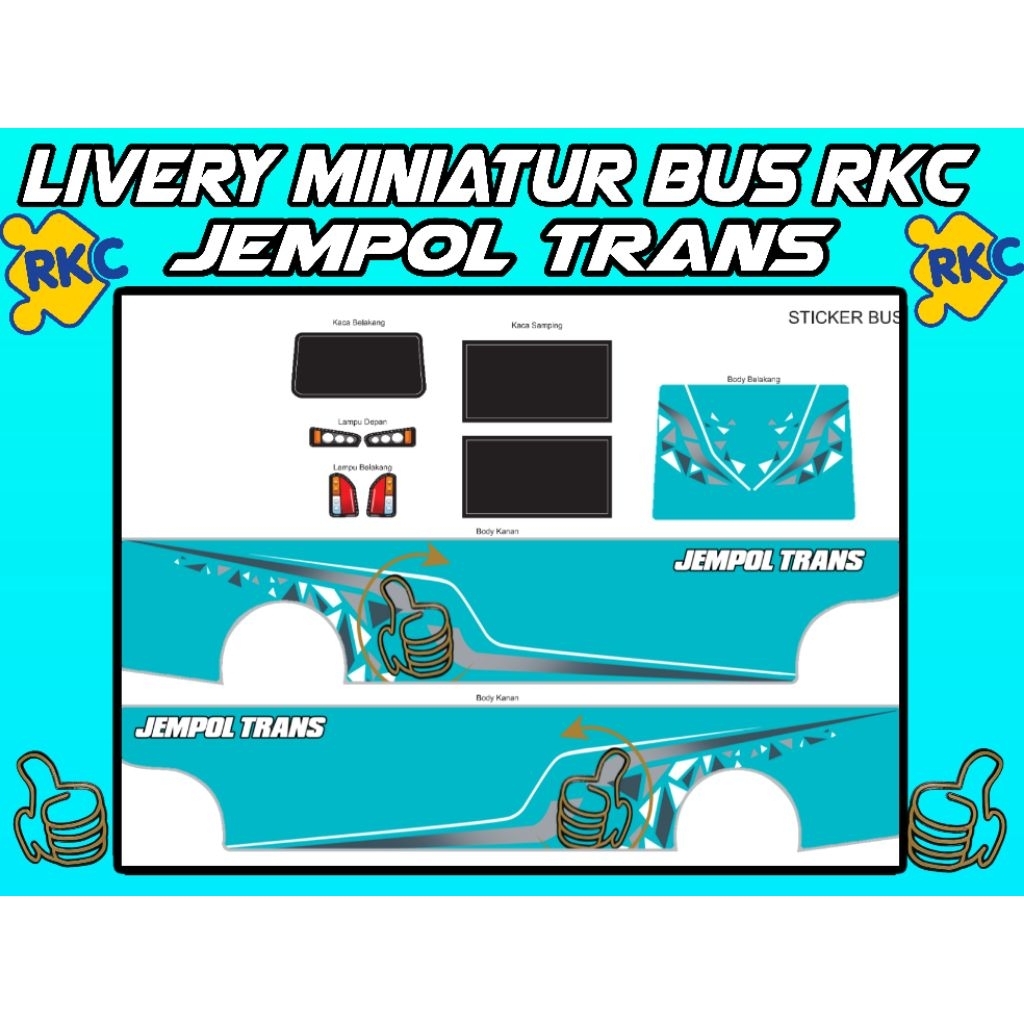 livery miniatur bus jempol trans, aksesoris bus miniatur, aksesoris rkc, miniatur bus, miniatur akse