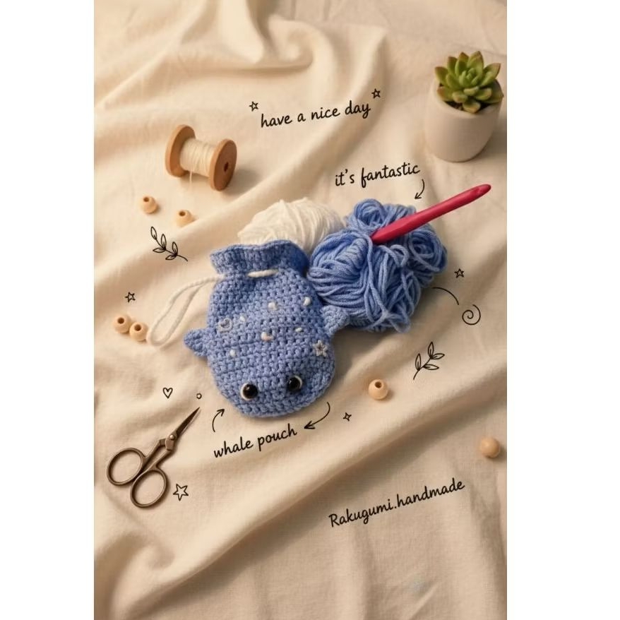 whale pouch, pouch paus, whale pouch rajut, pouch rajut, pouch earphone, pouch serut