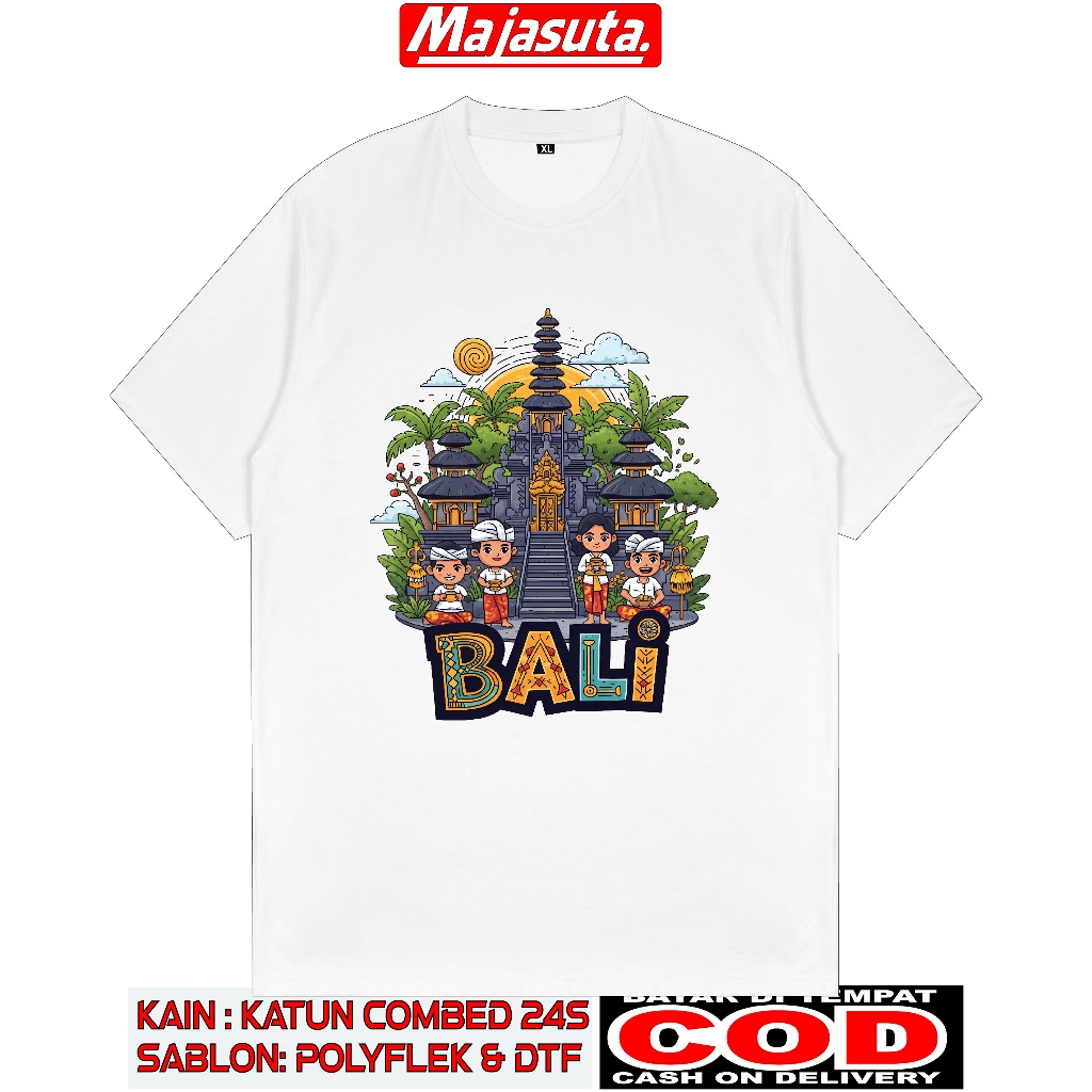 KAOS BALI D WARNA PUTIH DEWASA DAN ANAK COTTON COMBED 24S TEBAL ADEM BISA COD