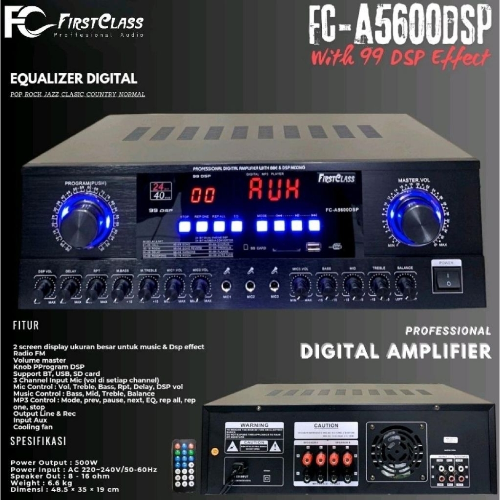 Power ampli karaoke firstclass fc a5600 amplifier bluetooth equalizer digital fca 5600