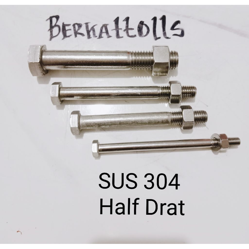 Baut Mur M10x170 half drat ( 17Cm) Stainless Steel 304