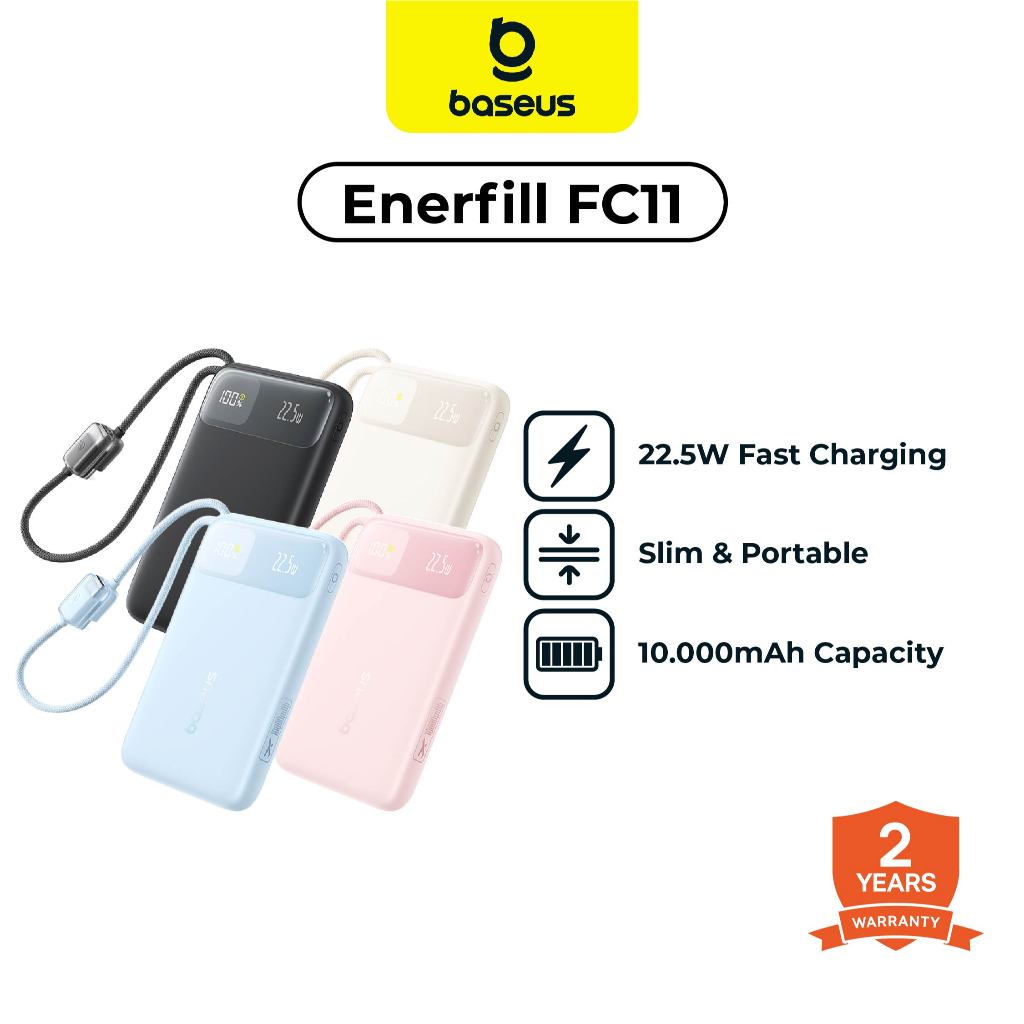 Baseus EnerFill FC11 10000mAh 22.5W Fast Charging PowerBank with Digital Display with Built-in Cable