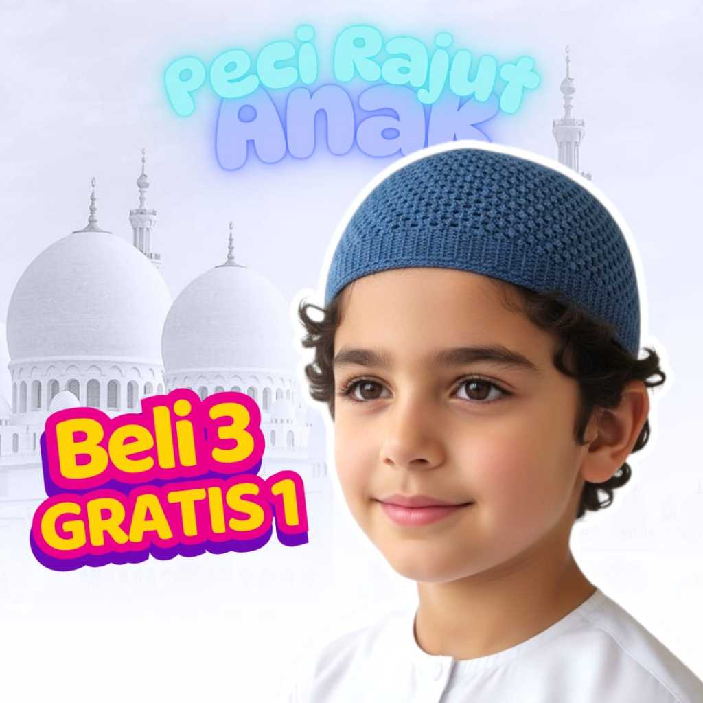 PECI RAJUT ANAK LAKI-LAKI // Kopiah Premium Ngaji Sekolah // Usia 2-10 Tahun // Putih Biru
