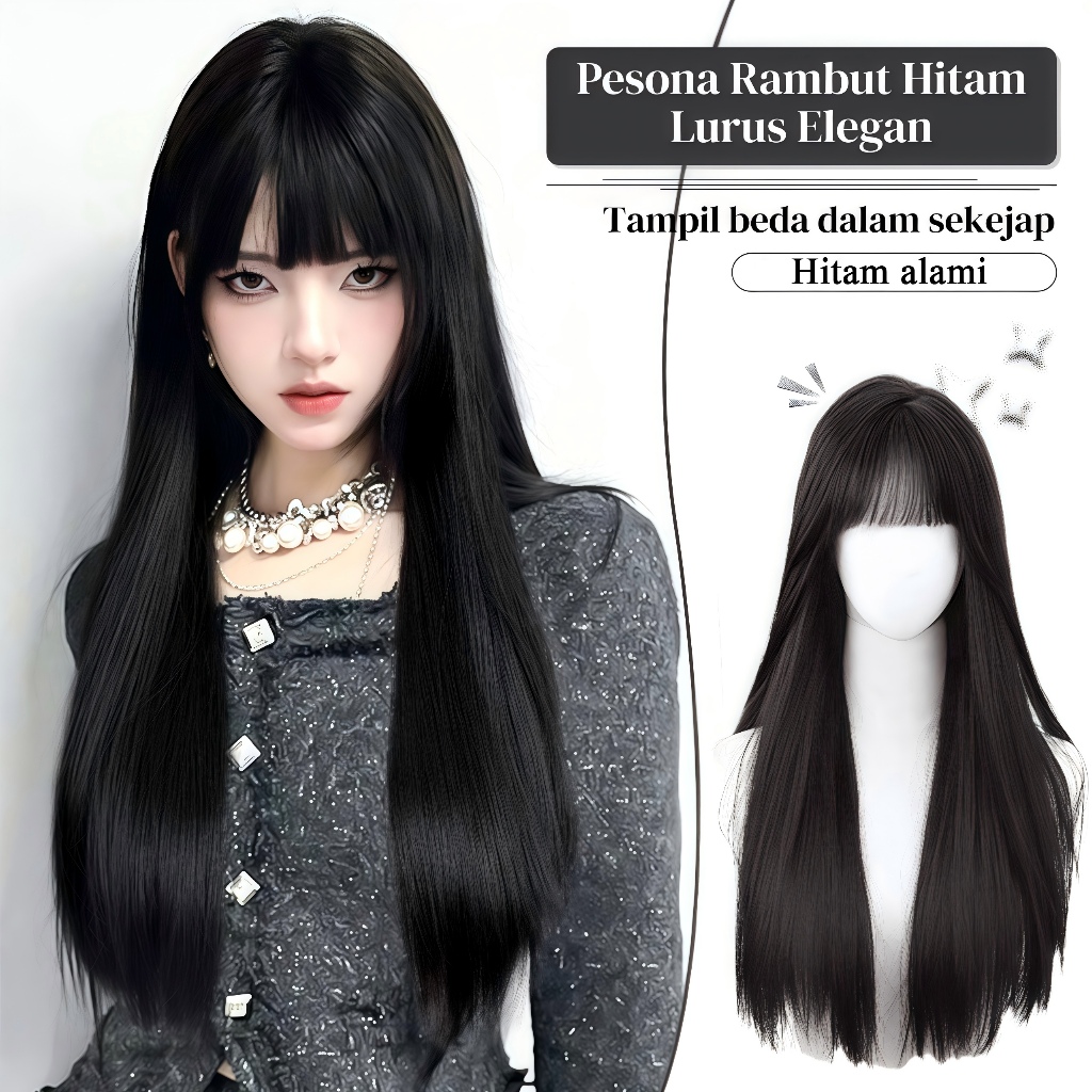 Wig rambut panjang Lurus 70cm Wig korean style Wik rambut wanita Wig daily Rambut palsu wanita full 