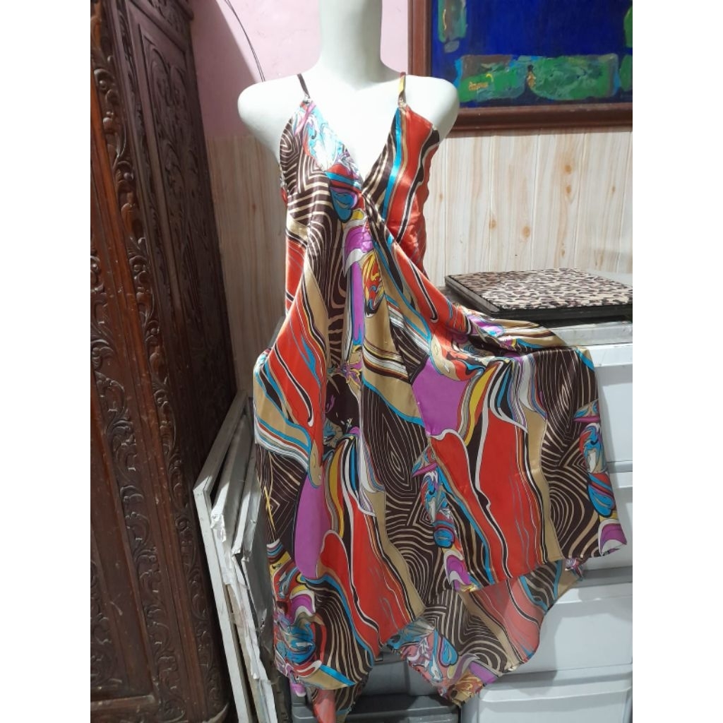 Tanktop dress satin silk, Ld 100