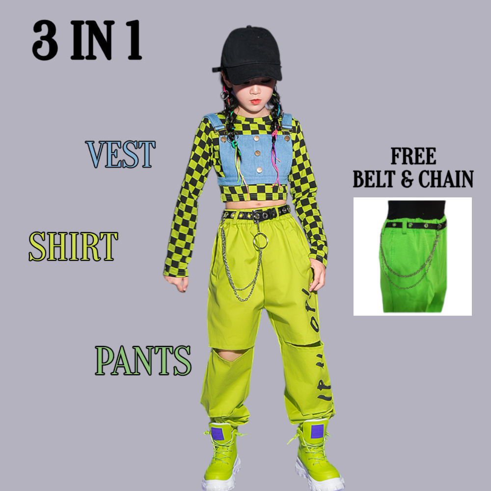 ZELICA set baju jazz dance anak  Anak Perempuan korean Style 3in1 Fashion Korea Usia 4 Sampai 14 Tah