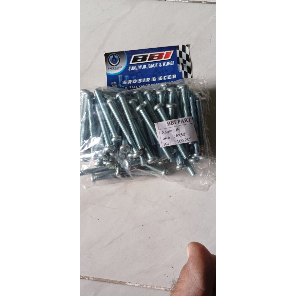 baut obeng jp 6x50 baut 10 panjang 5cm isi 100pcs