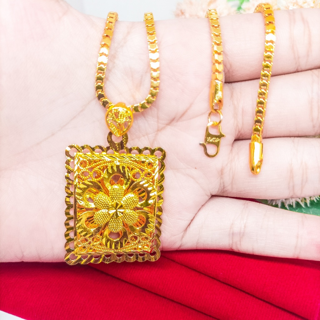 kalung+liontin(45cm) kendari Perhiasan berlapis emas 24K gold Aksesoris Titanium Asli Wanita Anti Ka
