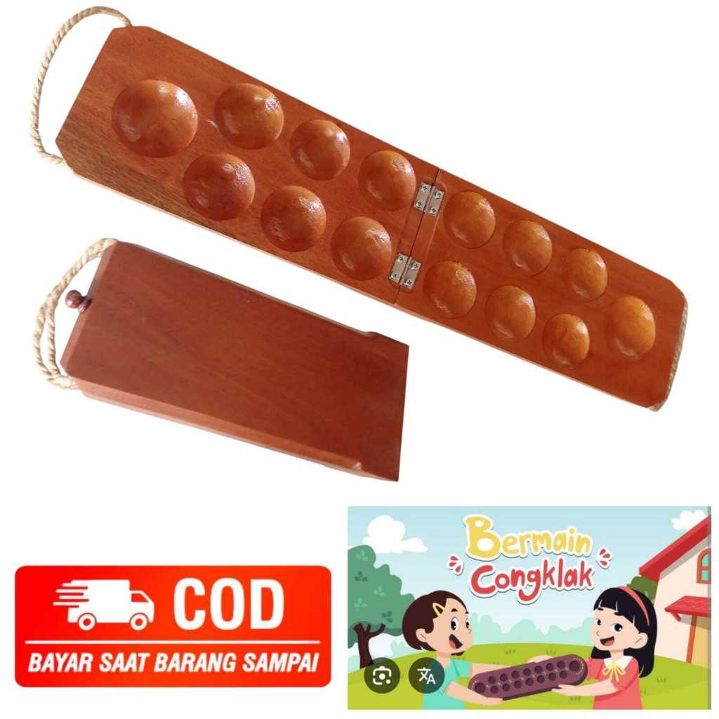 AS888 - Papan Congklak Kayu Lipat Polos Plus Biji Kerang Asli 100 Pcs
