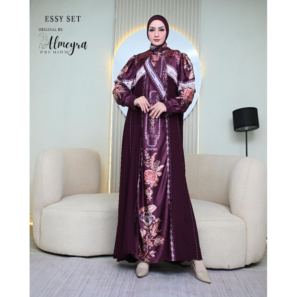Gamis Syari Terbaru Essy Set Scraft By Almeyra Premium / Gamis Syari Cantik / Gamis Syari Kekinian /