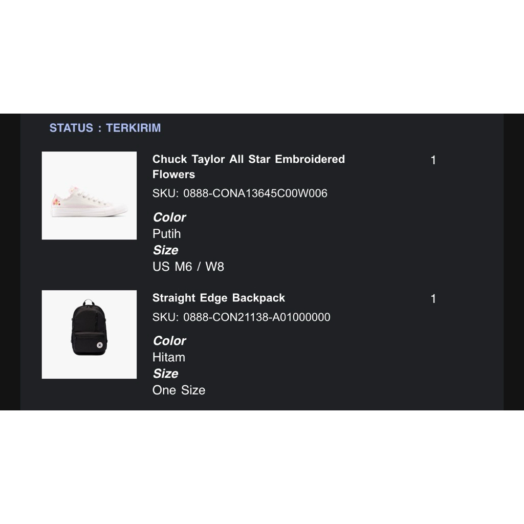 converse ori sepatu putih dan tas hitam baru