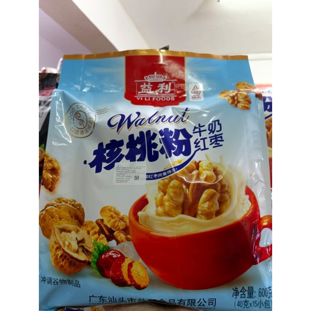 YILI Foods Walnut 600gr,Minuman Serbuk Kacang Kenari dgn Susu & Kurma Merah